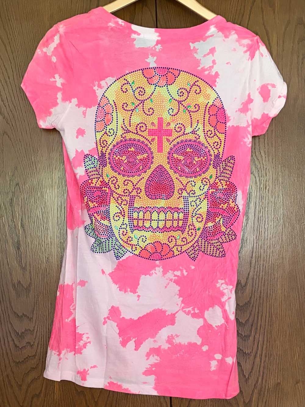 {Charlotte Tarantola} Pink Tie-Dye Sugar Skull Short Sleeve Tee